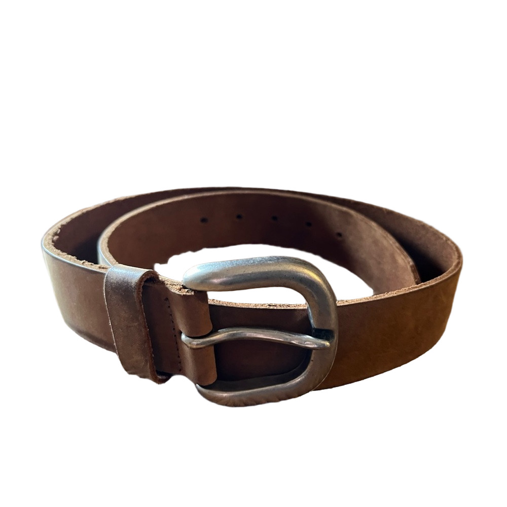 Vintage Campus Crew 100% Brown Leather with heavy silver toned buckle belt